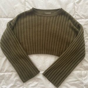 Fashion Nova Olive Green Cropped Bell Sleeve Sweater